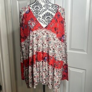 Free People Red and White Floral Top
